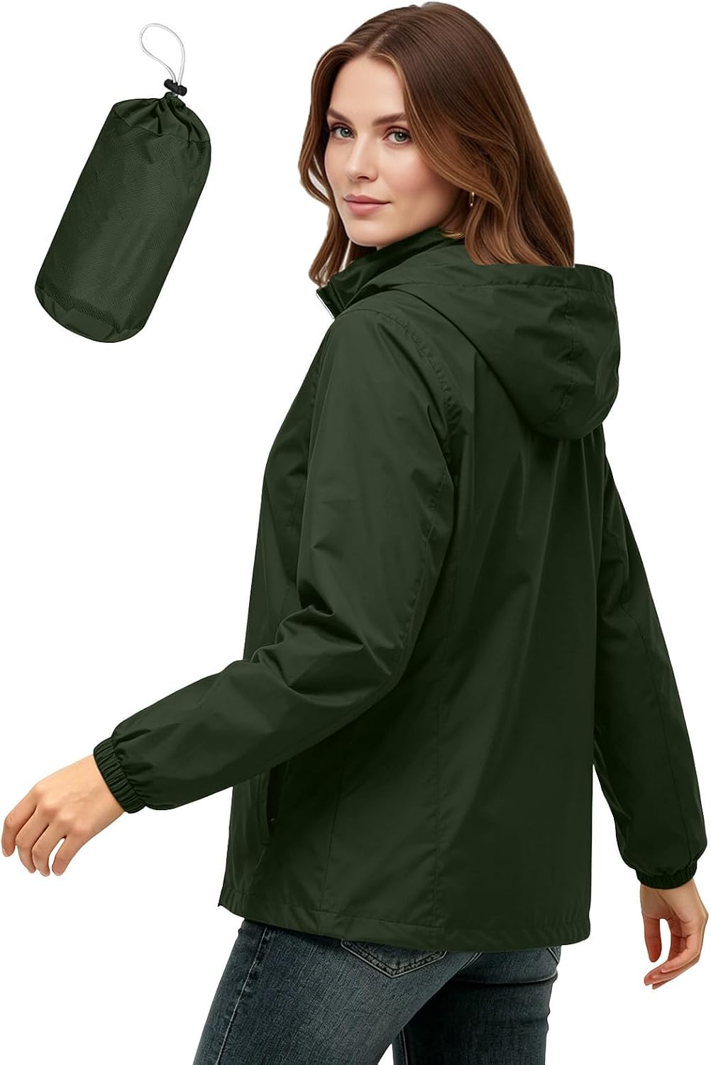 Packable Women Rain-Jcaket Waterproof Outdoor Hiking Coat | Womens Lightweight Packable Solid Rain Jackets for Travel, Work, Hiking Waterproof Zip Hooded Sun Protection Raincoat