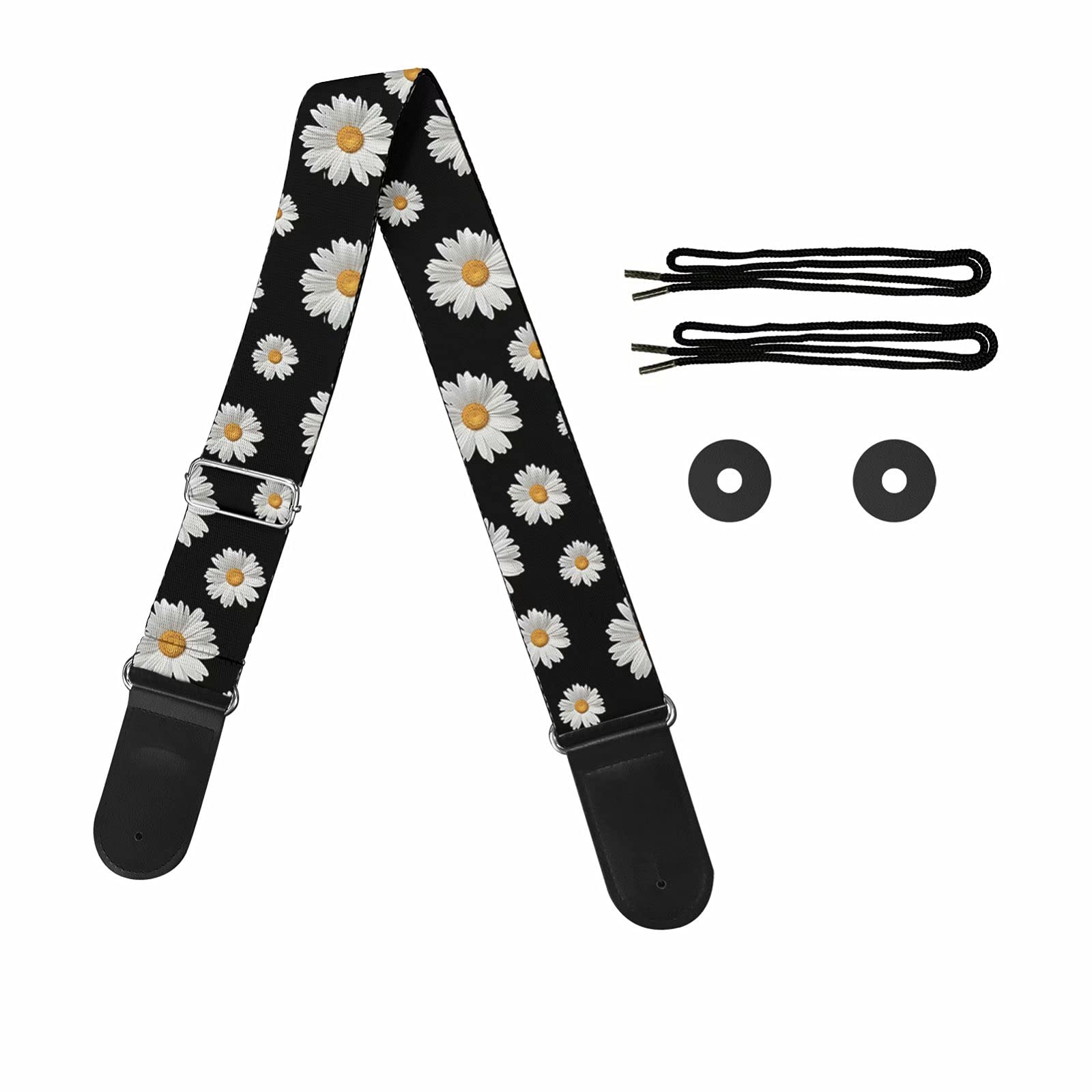 Pizding Unisex Daisy Pattern With Guitar Strap Adjustable Length For Guitarists,Pu Leather Polyester More Durable Storage Of Guitar Picks