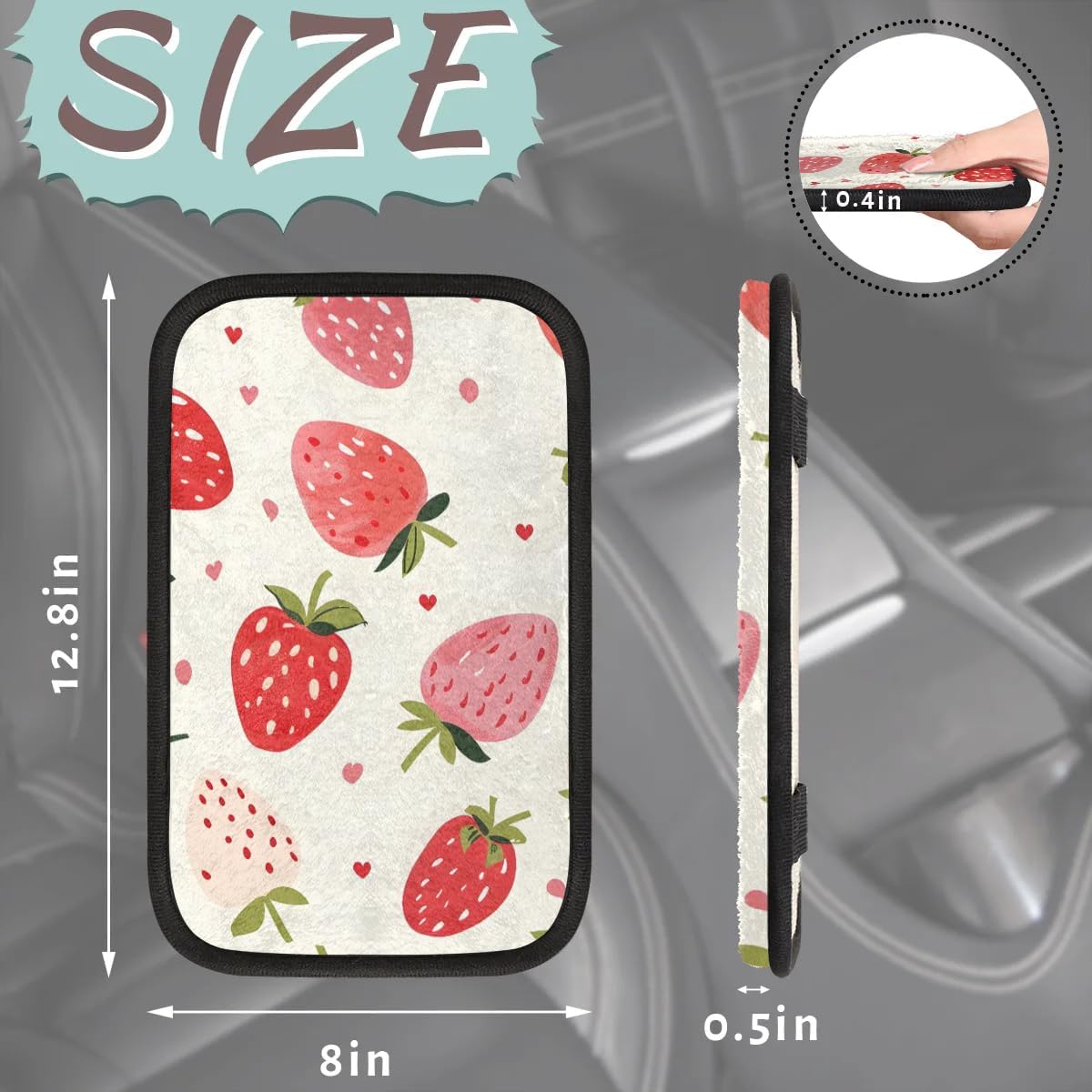 Car Center Console Cover Pad, Arm Rest Cover for Cars Accessories Cute, Printing Car Armrest Covers Protector for Car Armrest Storage Box, Auto Accessories Interior Universal Fit (White Strawberries) image 2