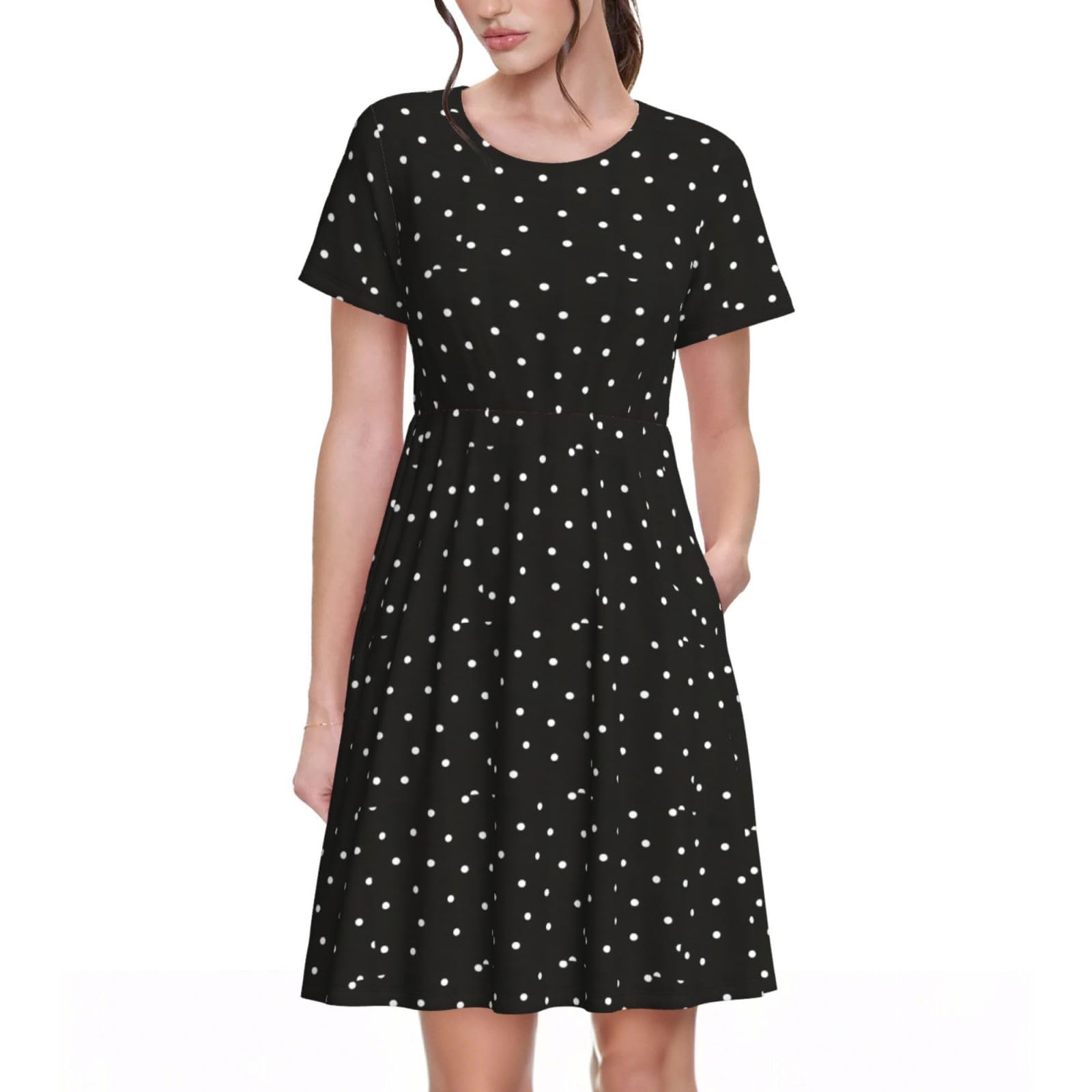 Robe d'été décontractée à pois noirs et blancs pour femme - 8