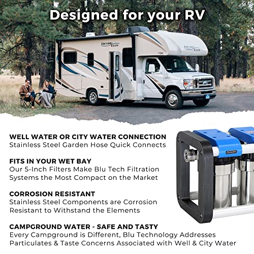 Blu Tech R3, Rv Water Filter System, 0.2 Micron Water Filter For Campers With Compact 5-Inch Filters, 3 Stage Premium Rv Water Filtration System, For Rvs, Vans, And Boats - By Blu Technology #TOP6
