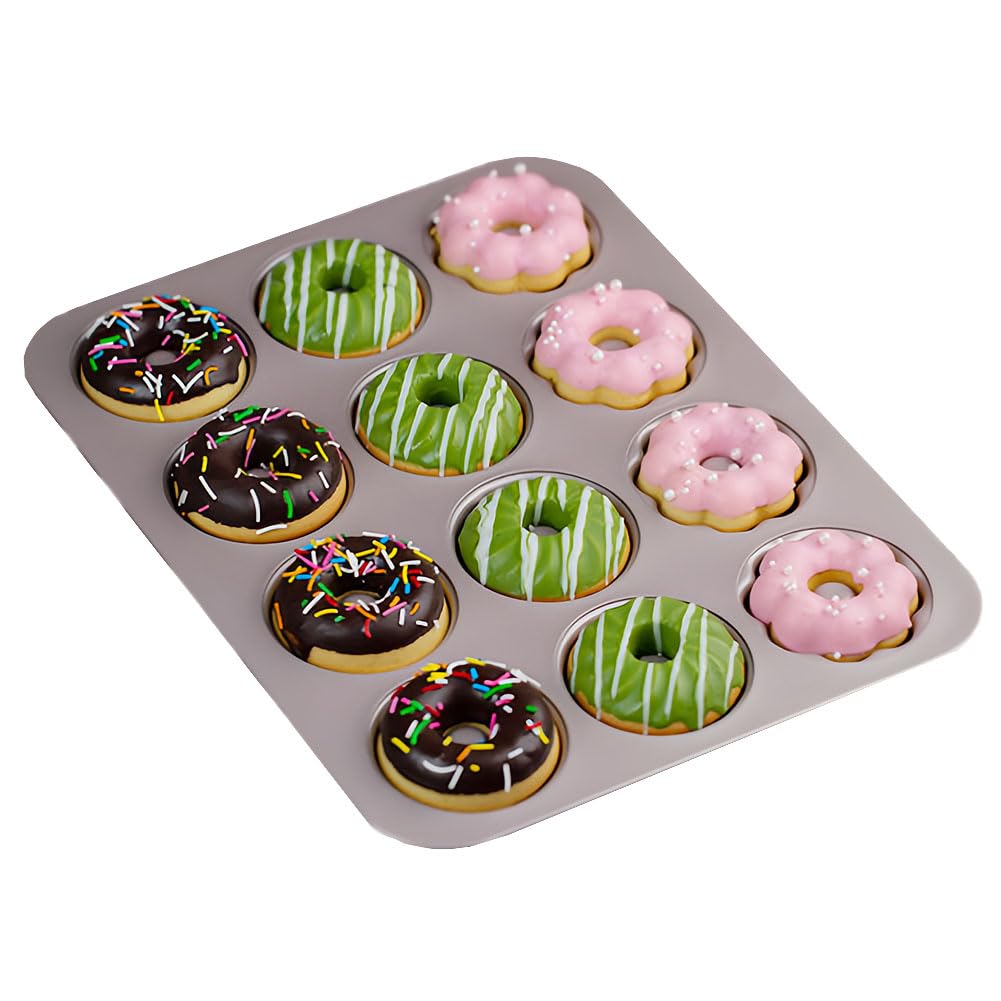 Sartén Para Rosquillas Con Revestimiento Antiadherente De 12 Cavidades Para Hornear En El Horno, Bandeja Para Hornear Pasteles Con Mini Cavidades Estriadas De Acero Al Carbono