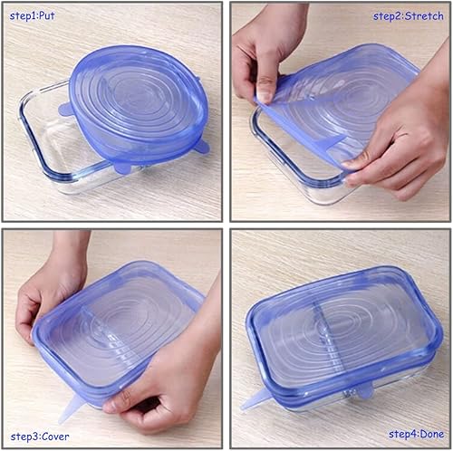 Miniatura 4 de Juego de 12 tapas elásticas de silicona, 6 tamaños, fundas reutilizables para almacenamiento de alimentos, fundas de silicona para tazones,