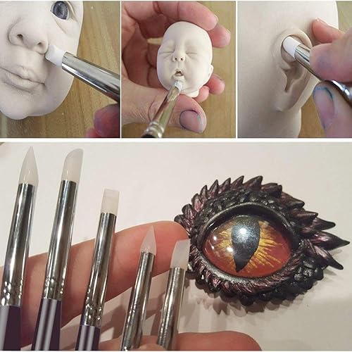 Miniatura 8 de 5 piezas de herramientas de punteado para arte de uñas, bolígrafo de doble cabezal para tallar gel UV, juego de pinceles de silicona para uñas,