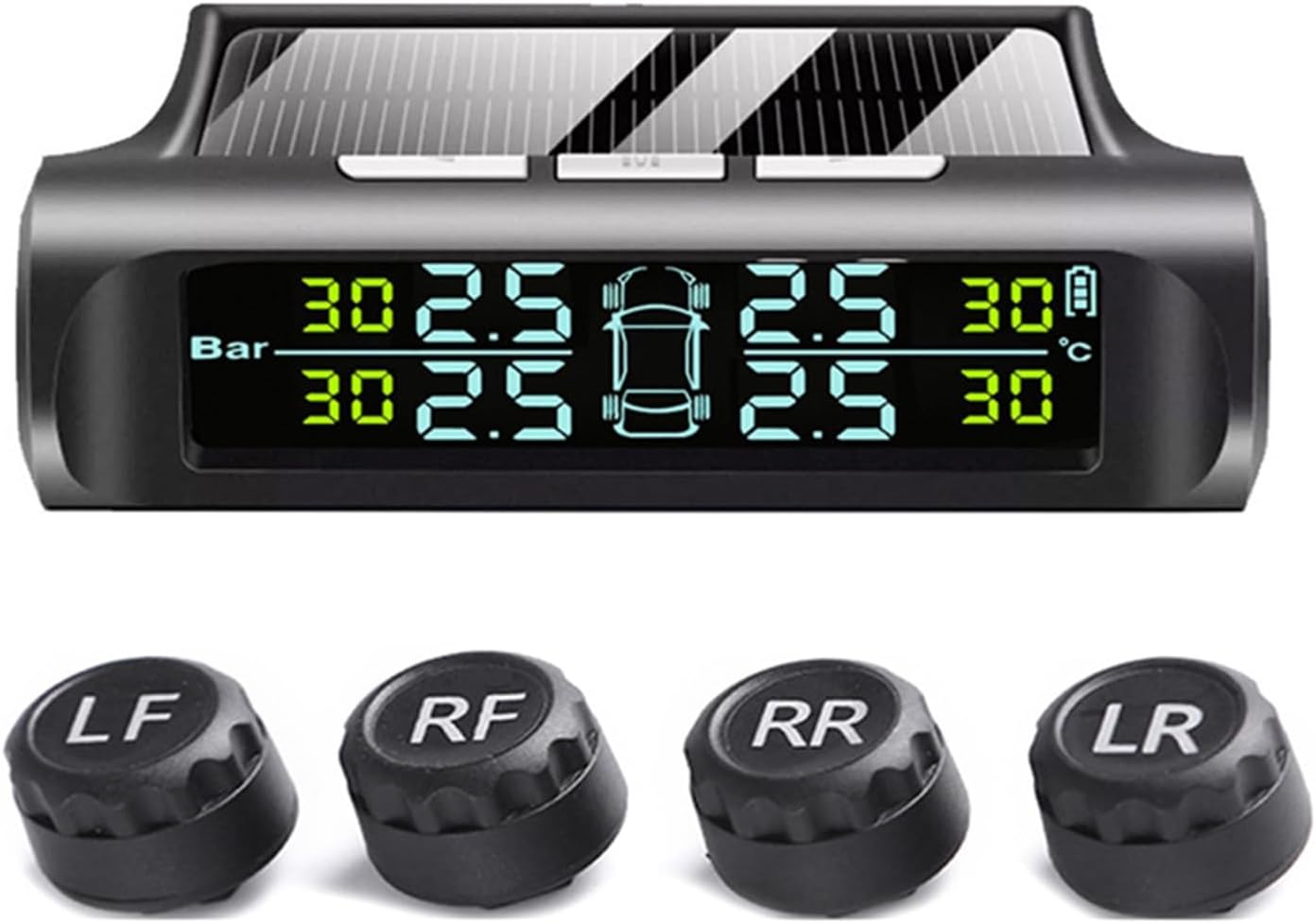 Rulbelok Wireless External Tire Pressure Gauges Color Screen Display Solar Power Vehicle Tire Pressure Monitoring for Vehicles Solar Power TPMS External Sensors