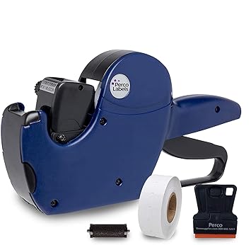 Perco 1 Line Date Gun: 8 Digit 1 Line Date Label Gun Preloaded with Roll of 1000 White Labels, Preloaded Ink Roll