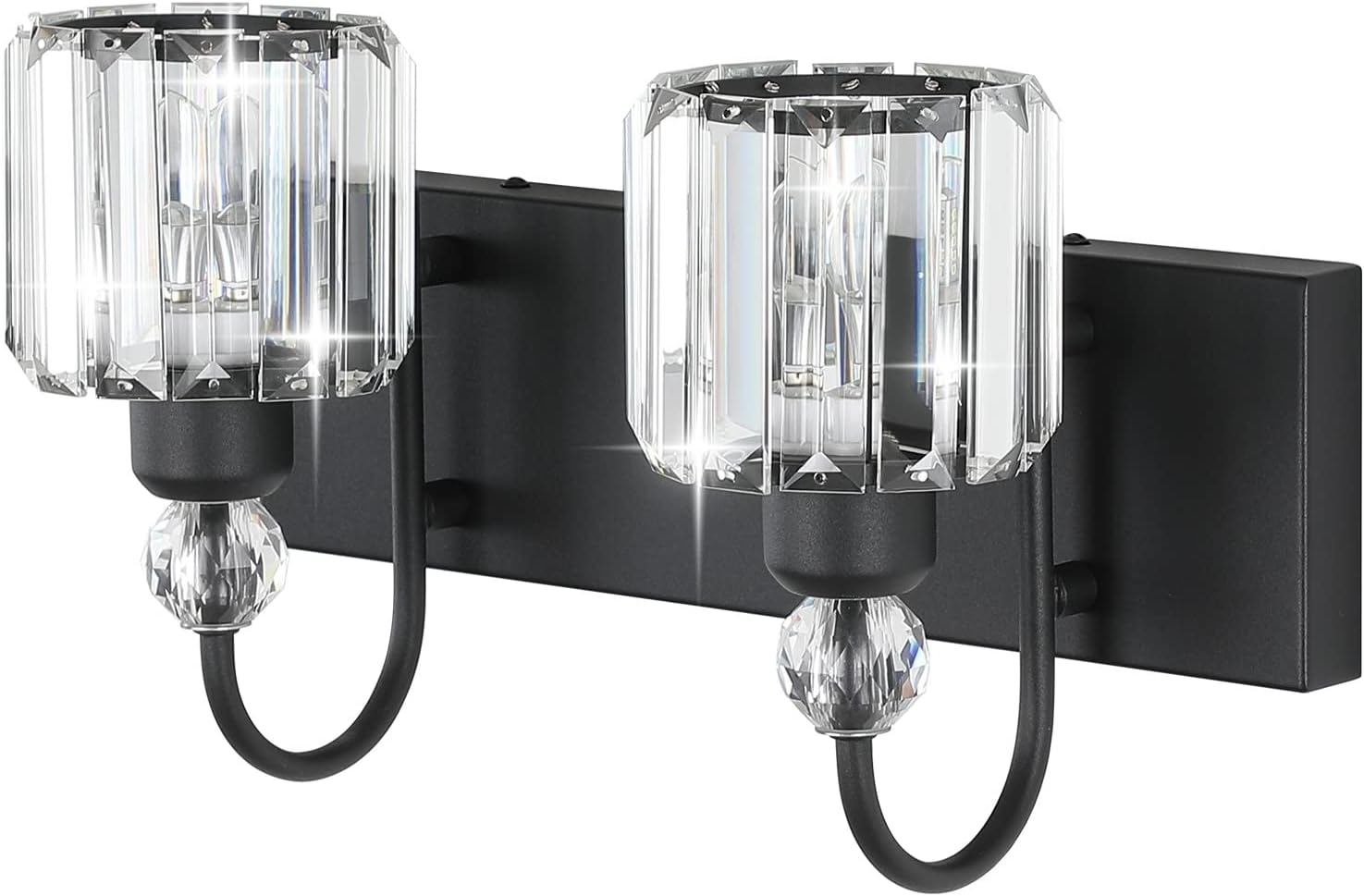 Ralbay Modern Vanity Lights - 2-Light Black Crystal Bathroom Wall Fixtures