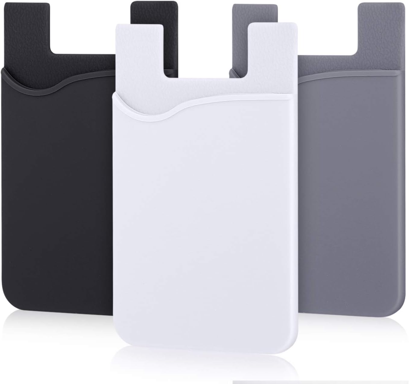 Pofesun Phone Card Holder, 3 Pack Mix Color Adhesive Sticker ID Credit Card Wallet Pocket Pouch Sleeve Universal Compatible for Smartphone, iPhone, iPad, Tablet, Android and More.(Black, White, Gray)