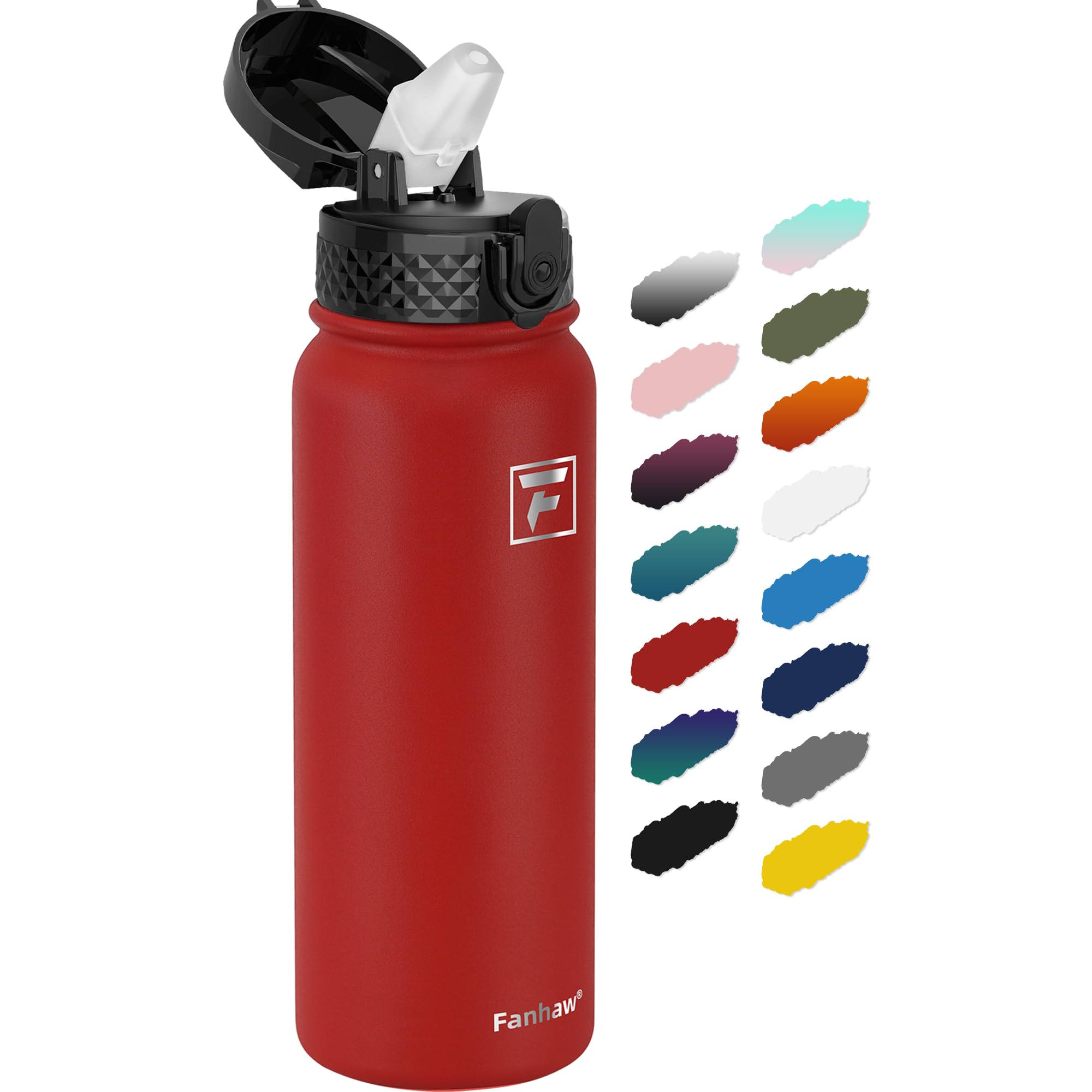 Fanhaw Sportowe butelki na wodę ze stali nierdzewnej, 600 ml, ze słomką, do szkoły, dzieci, mężczyzn i kobiet (czerwone)