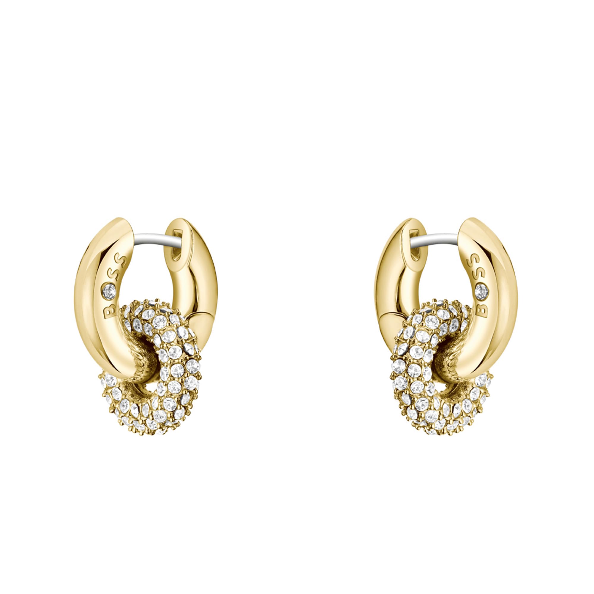 Women's Boss Live Precious Gold Ip 14Mm Crystal Huggie Earrings
