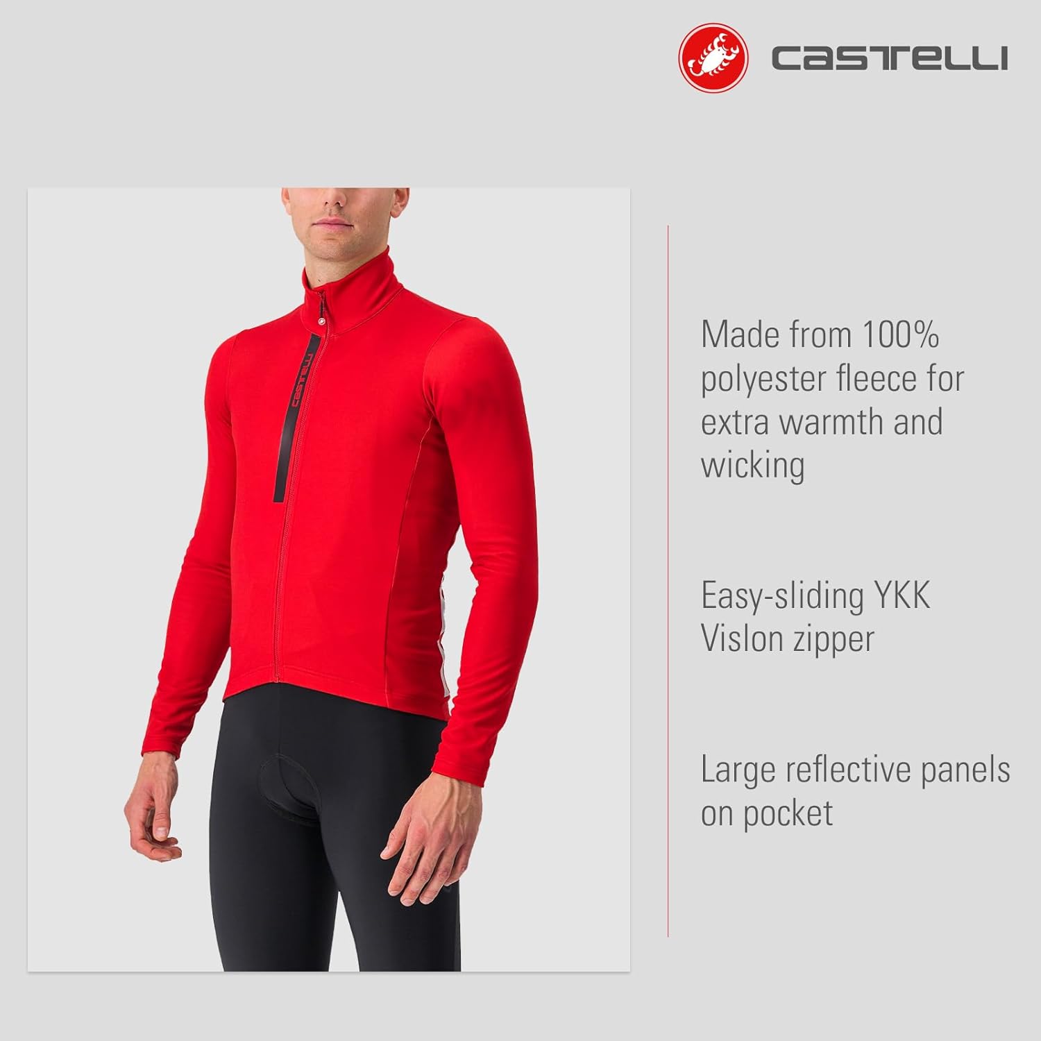CASTELLI Men's Entrata Thermal Jersey, Long Sleeve Zip Up Fleece Insulated Base Layer for Winter Road Cycling I Gravel Biking - Image 2