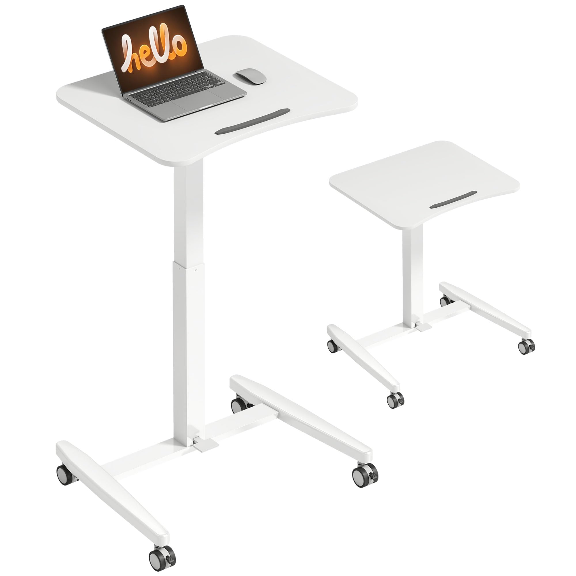 HOMCOM Escritorio de pie regulable en altura 75-114 cm, escritorio para ordenador portátil con ruedas, bandeja reclinable, tope de seguridad, marco de acero, mesa de dibujo neumático para espacio
