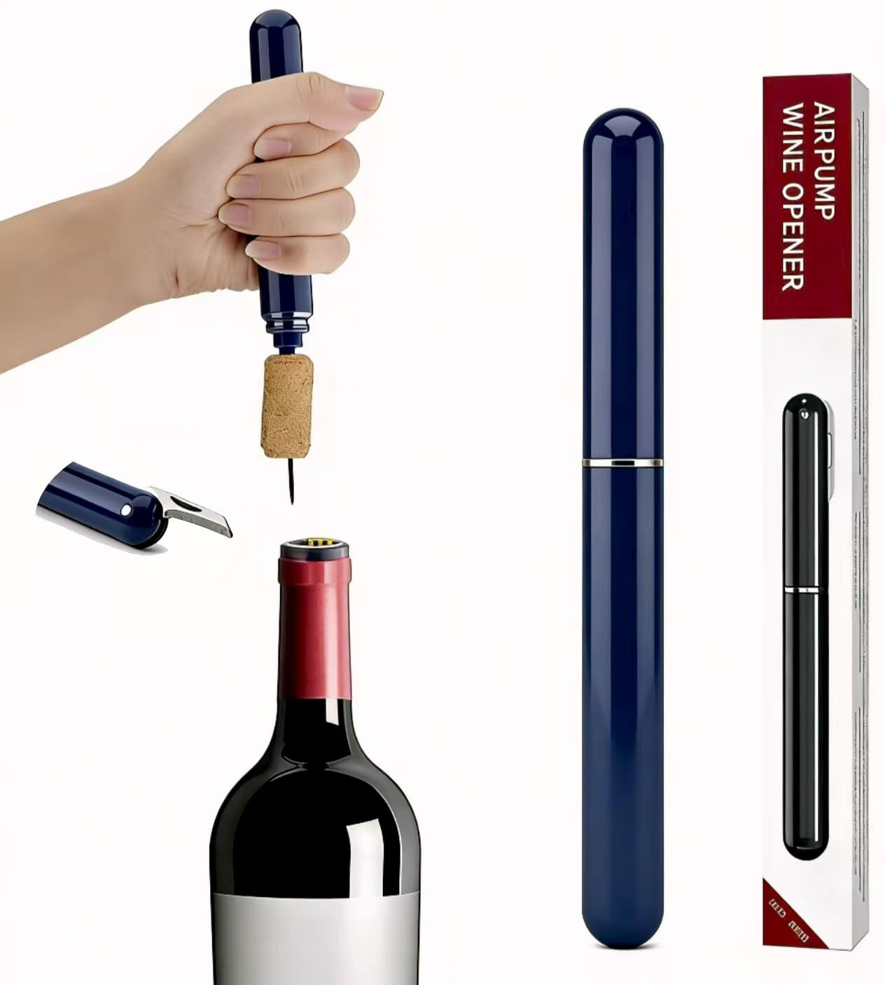 IPEROT Wine Bottle Opener, Easy Air Pressure Corkscrew with Foil Cutter, Manual Wine Cork Remover for Home Bar, Kitchen, Parties and Wine Gifts, Blue