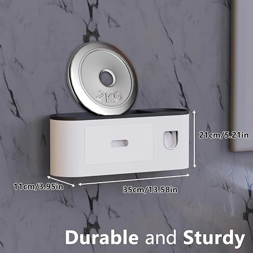 Miniatura 5 de Soporte para cepillos de dientes montado en la pared con dispensador de pasta de dientes, exprimidor automático de pasta de dientes, soportes para