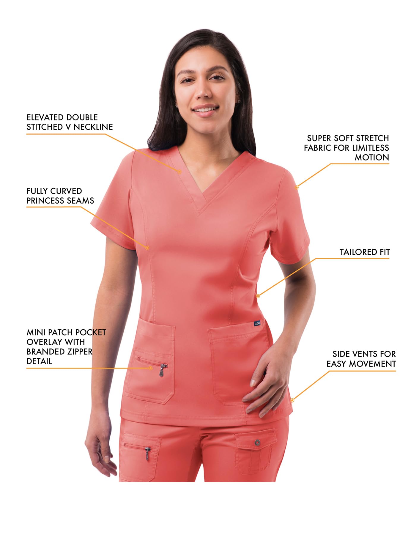 Adar Uniforms Tenue Aide Soignante - Blouse Col en V & Pantalon Poches Multiples