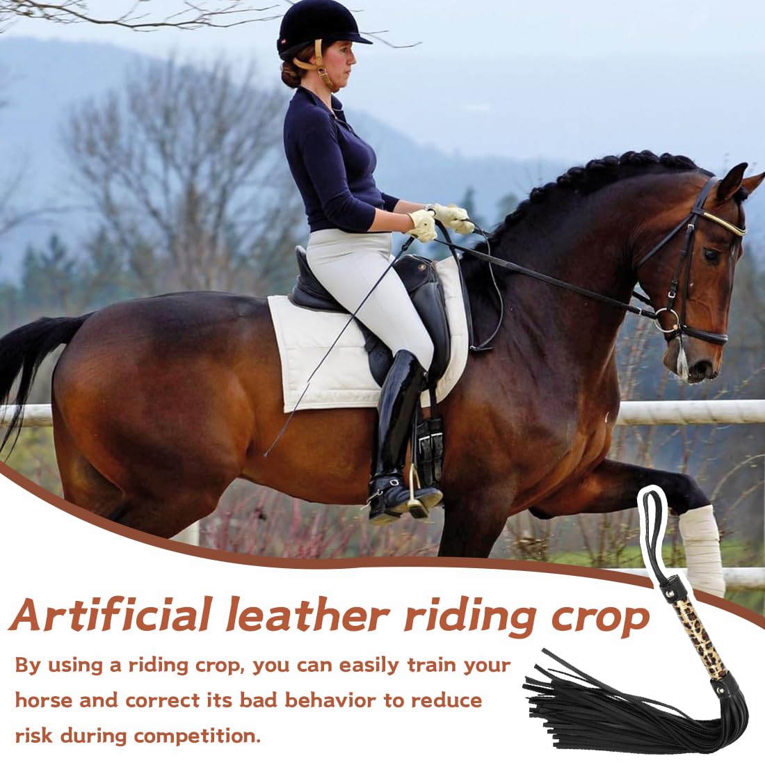 Látigo de Cuero, Herramienta de Entrenamiento Diario para Caballos, Riendo para Salto y Carreras, Escobillón con Flecos, Accesorios para Disfraces, Deportes al Aire Libre, Fusta Equitación - 5