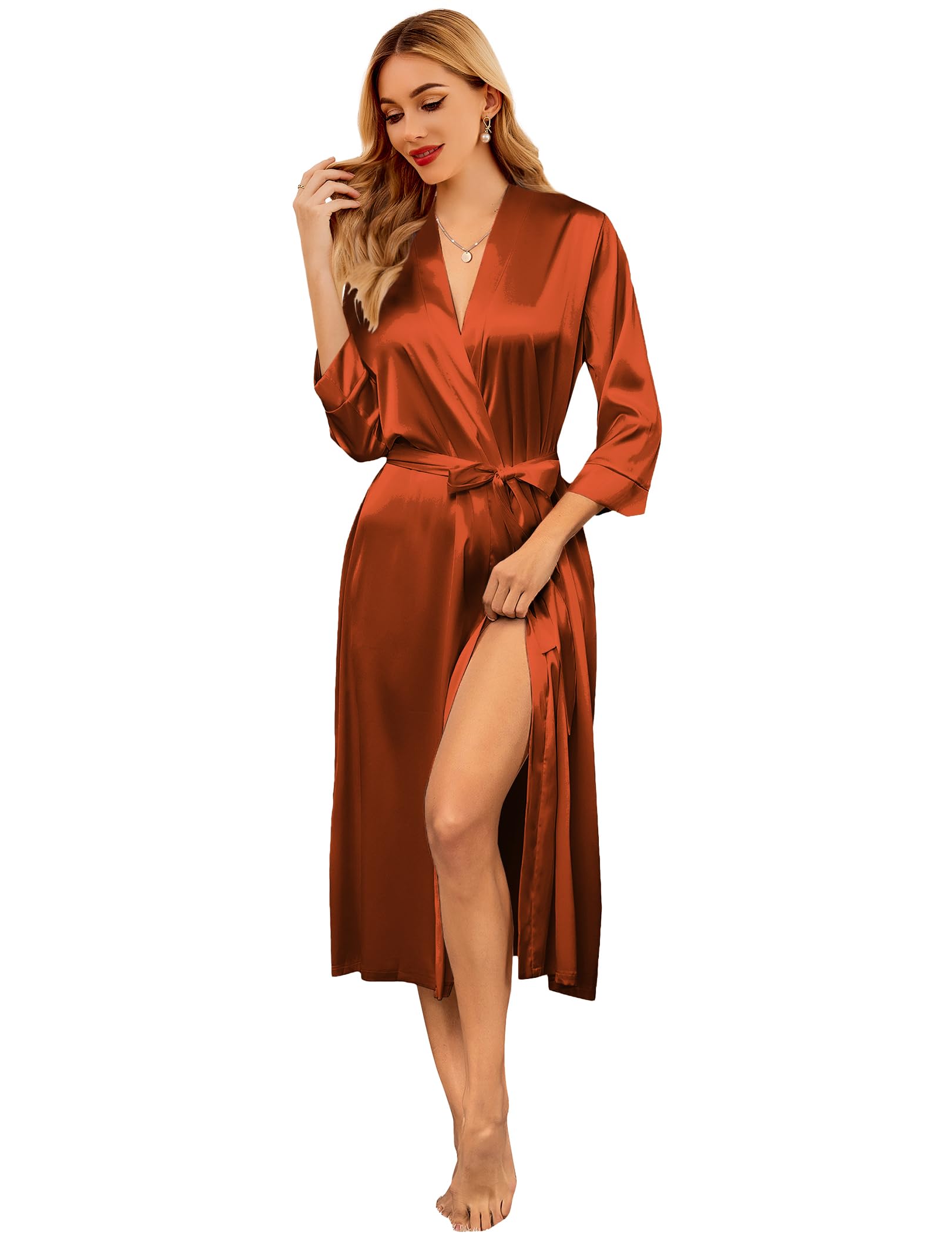 Ekouaer Silk Robes for Women Long Satin Bride Bridesmaid Robe with Pockets