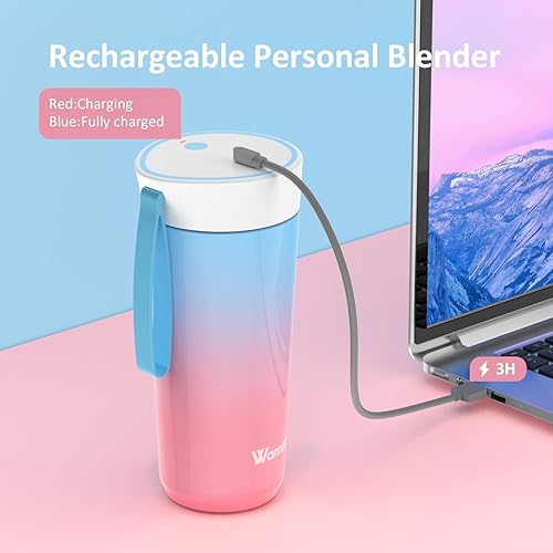Miniatura 4 de Wamife Wamife - Licuadora portátil de acero inoxidable para batidos y licuados, licuadora personal recargable para batidos, mantiene el frío y