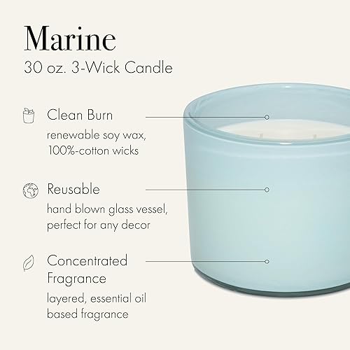 Miniatura 2 de LAFCO New York Vela de 3 mechas, color marino, 30 onzas, tiempo de combustión de 120 horas, reutilizable, recipiente de vidrio soplado a mano,
