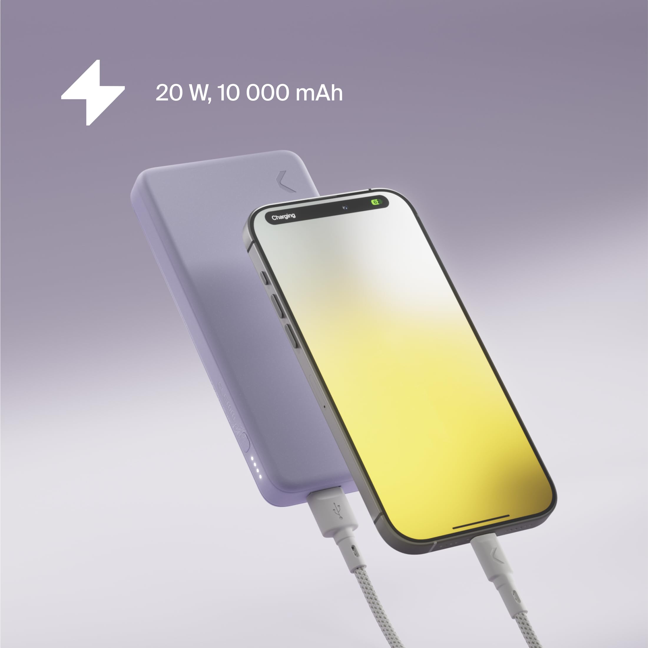 Clemm Caricabatterie portatile 10K mAh Dual Port (USB-A, USB-C) Ricarica rapida Power Bank per iPhone 16/15/14, Samsung Galaxy, iPad, Google Pixel e altri, lavanda