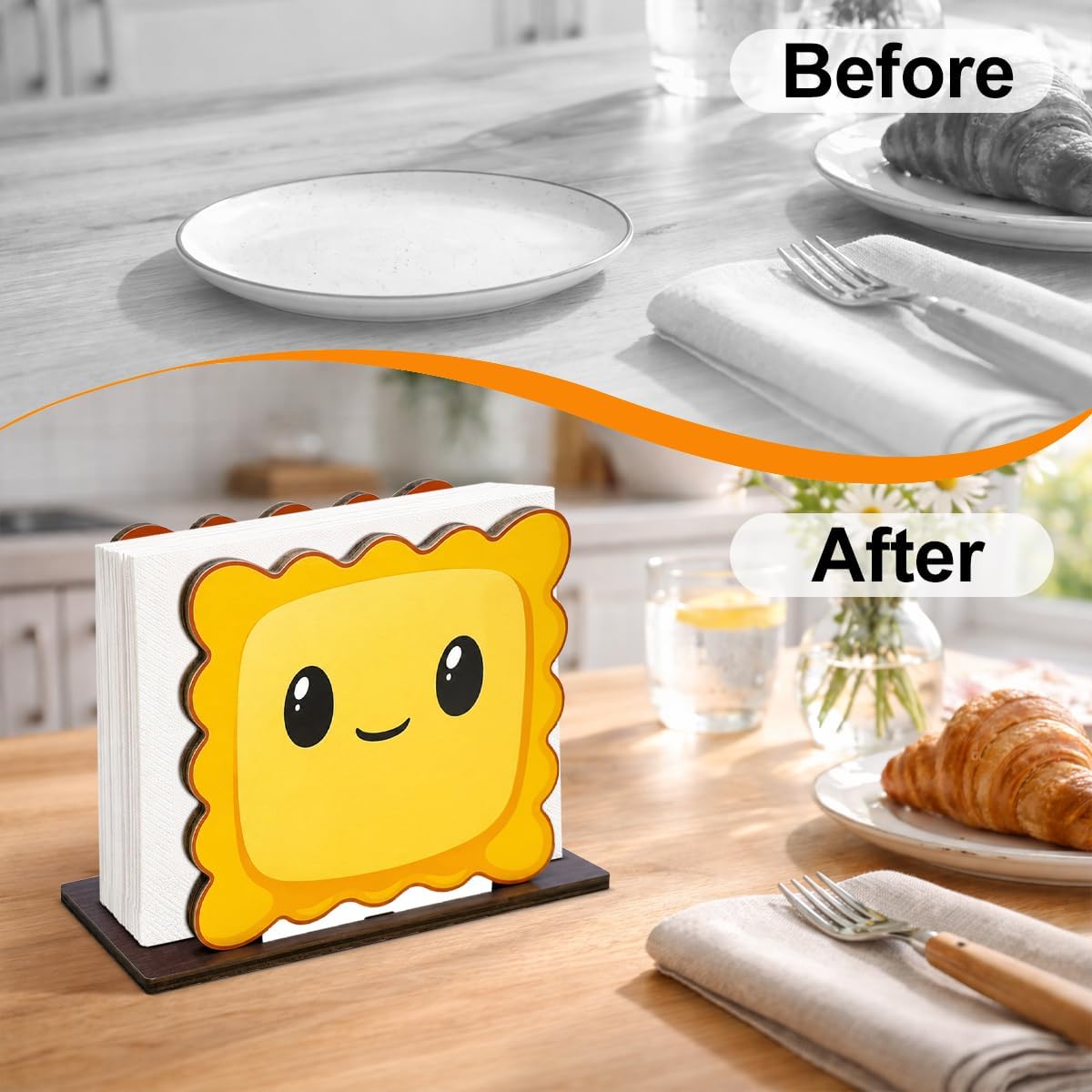 Cute Ravioli Wooden Napkin Holder for Table, Cartoon Ravioli Guy Wood Napkin Dispenser for Home Kitchen Dining Room Decor Napkins Tissue Holder