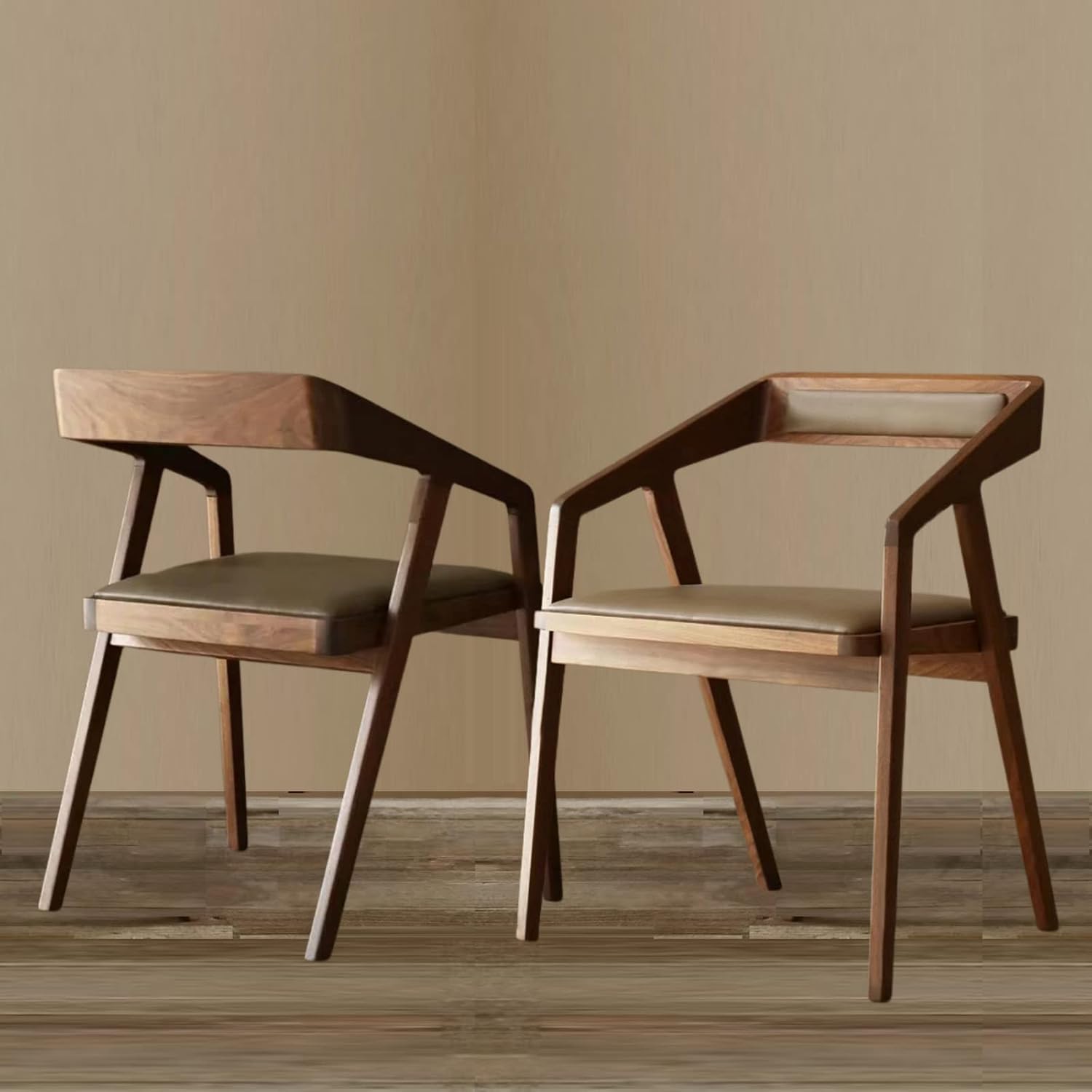 Solid Sheesham Arm Chair Modern Furniture Off Games Wooden High Chair Pu Leather Cushion for Kitchen | Living Room | Office | Cafe (Set of 2 Natural)-image-21