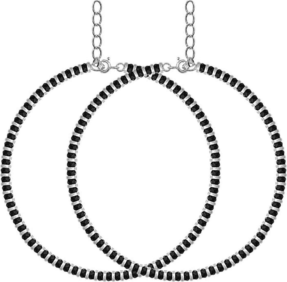 Pure 925 Sterling Silver Nazariya Payal Anklet for Women (Silver & Black)