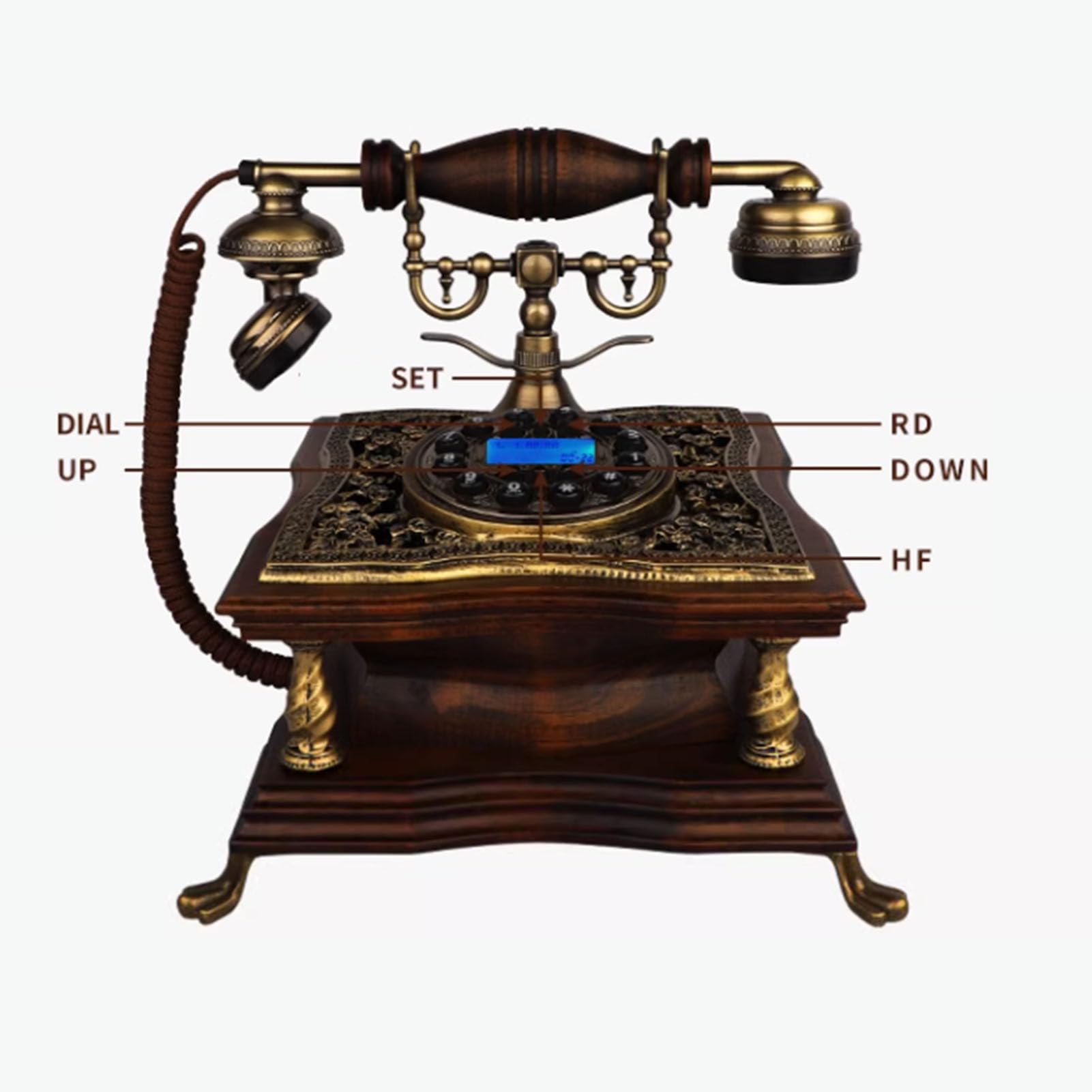 HJMMWT Klasyczny telefon retro w stylu vintage, przyciskany telefon przewodowy, staromodny telefon stacjonarny