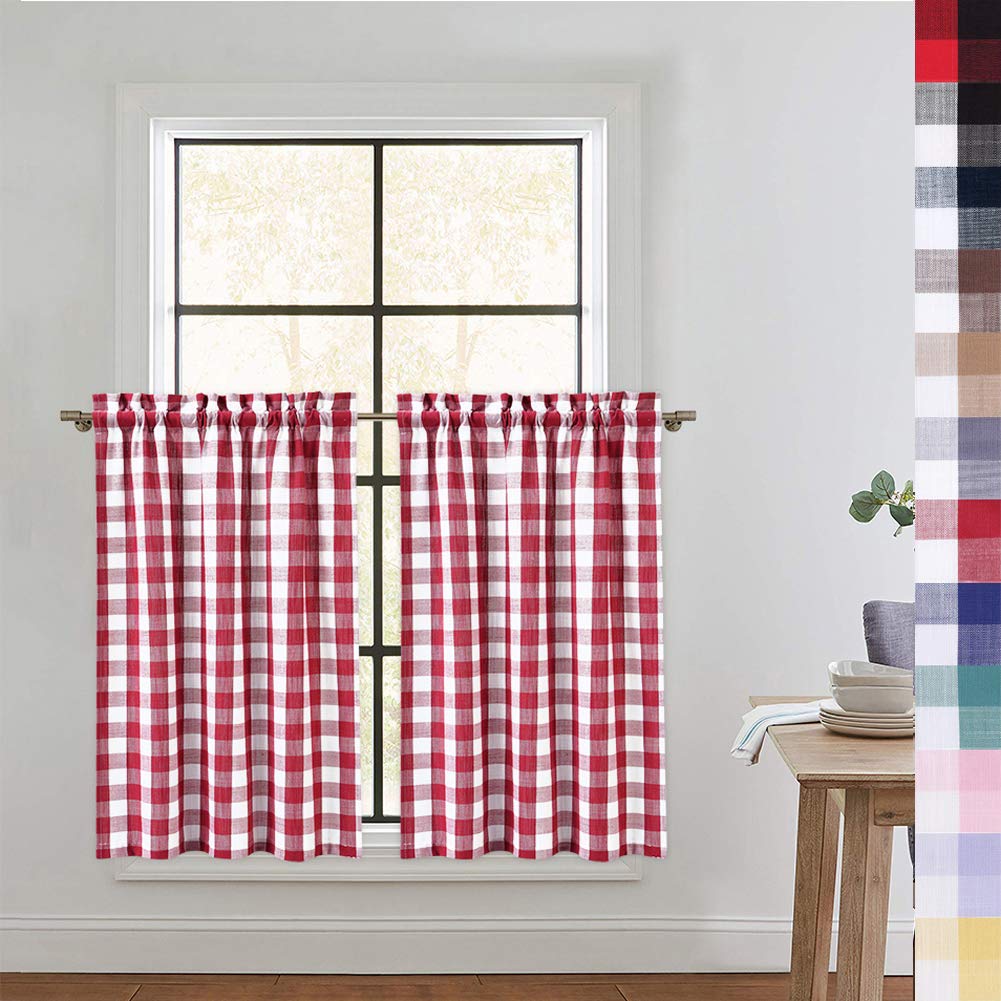 Amazon.com: CAROMIO Red Tier Curtains for Kitchen, Buffalo Plaid ...