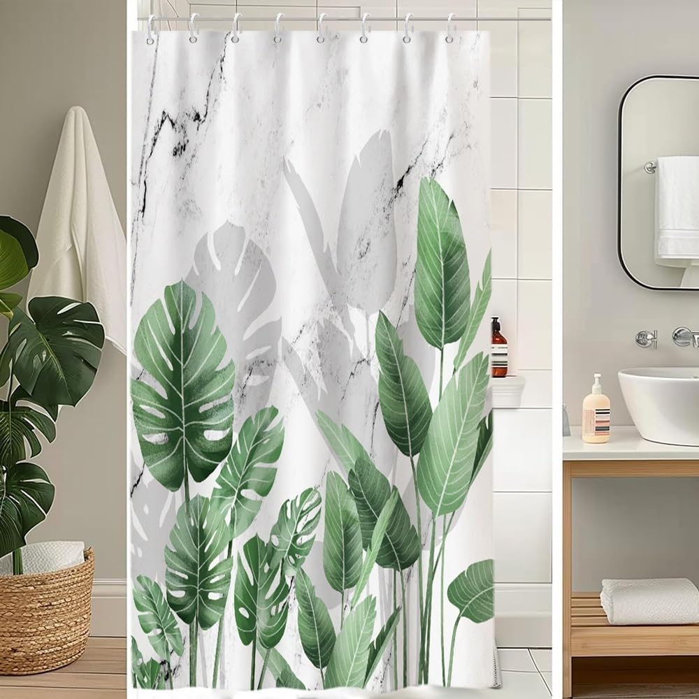 Cortina de Ducha de Hoja Eucalipto, Cortinas de Ducha Verde Oro Abstracto Planta Cortinas de Baño Antimoho Impermeable Lavable Tejido de Poliéster Cortina Ducha con 12 Ganchos 120x200cm — view 77