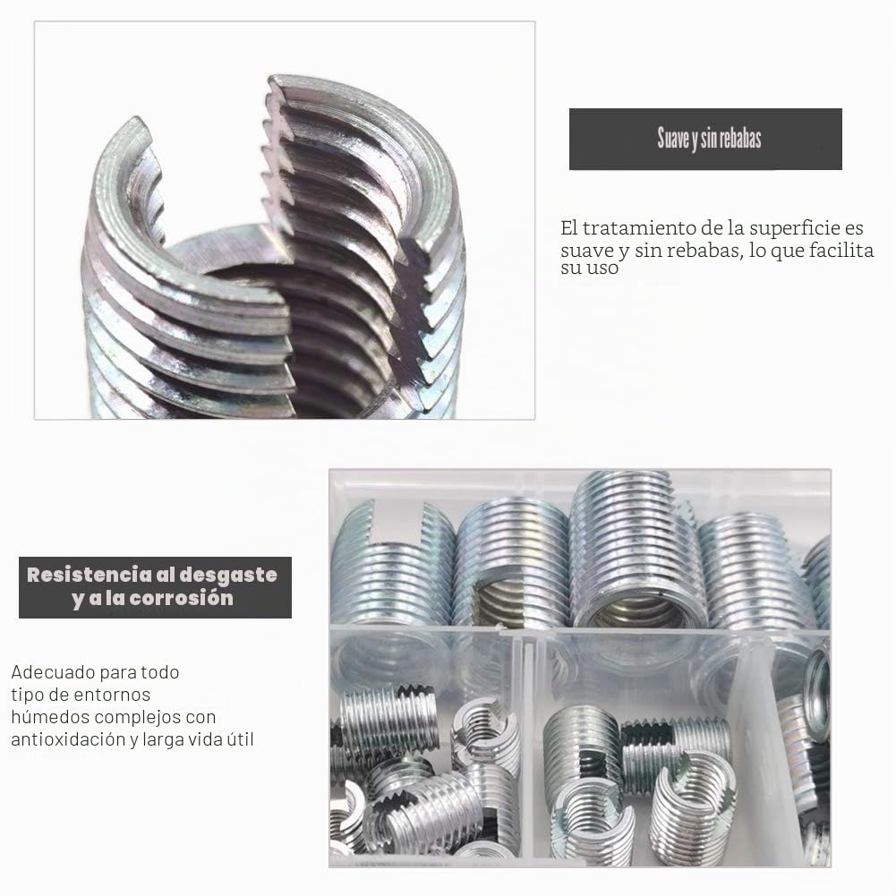 60 Piezas Insertos Roscados M3 M4 M5 M6 M8 M10 M12,Tornillo Inserto Ranurados Inserciones de Rosca Autorroscantes, Herramientas de Reparación de Roscas