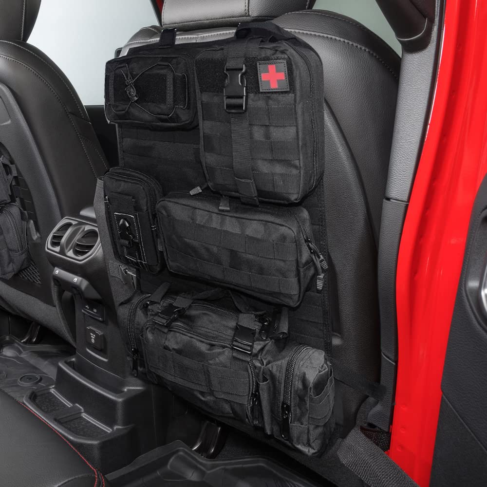 Uniwersalny organizer na tylne siedzenie pojazdu, organizer na panel Molle, torba do przechowywania z 5 odpinanymi woreczkami Molle do wszystkich pojazdów, takich jak Jeep, ciężarówka, SUV, samochód,