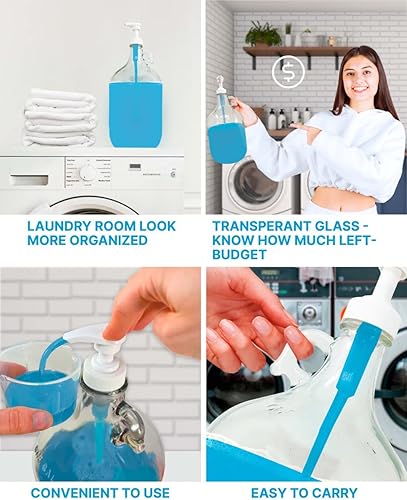Miniatura 3 de Skywin Dispensador de bomba de galón, paquete de 3 dispensadores de detergente para lavandería de vidrio para lavandería, dispensador de detergente
