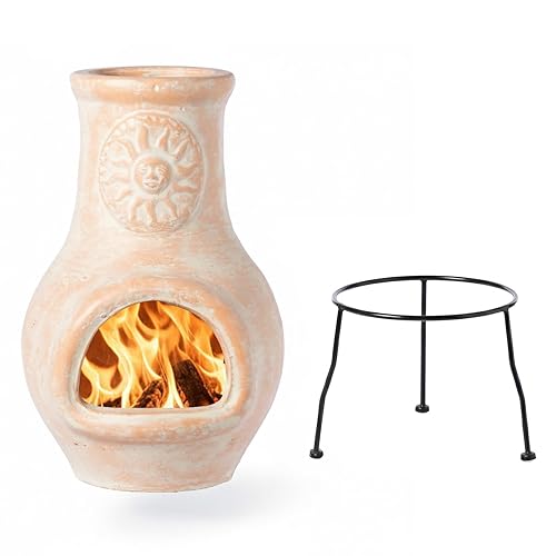 Beige Outdoor Clay chiminea Outdoor Fireplace Sun Design Charcoal Burning