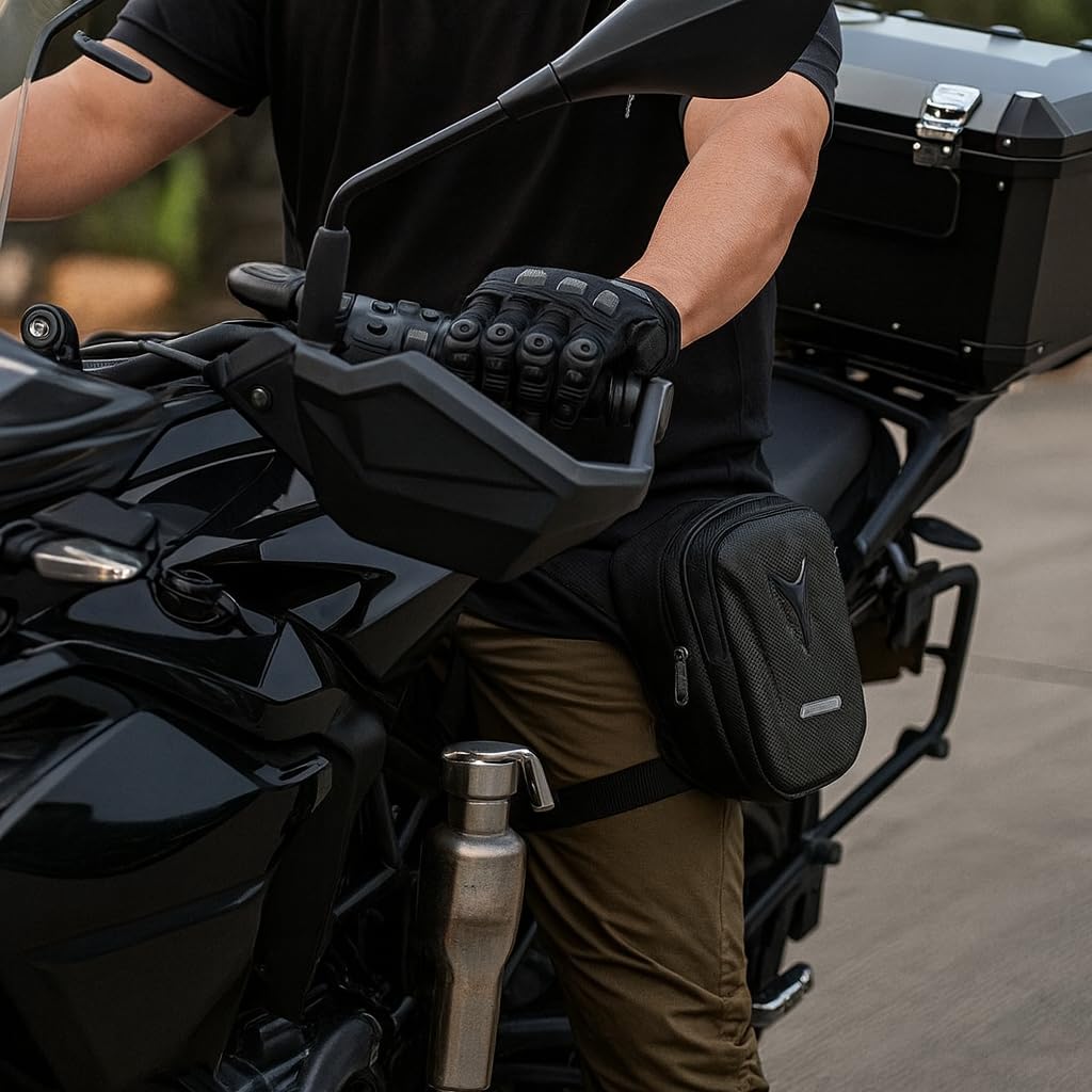 YellowFrog Bolsa de Pierna para Moto – Pernera Impermeable Antirrobo con Cierre Rígido, Ajuste Universal y Gran Capacidad – para Móvil, Documentación, Herramientas y Accesorios