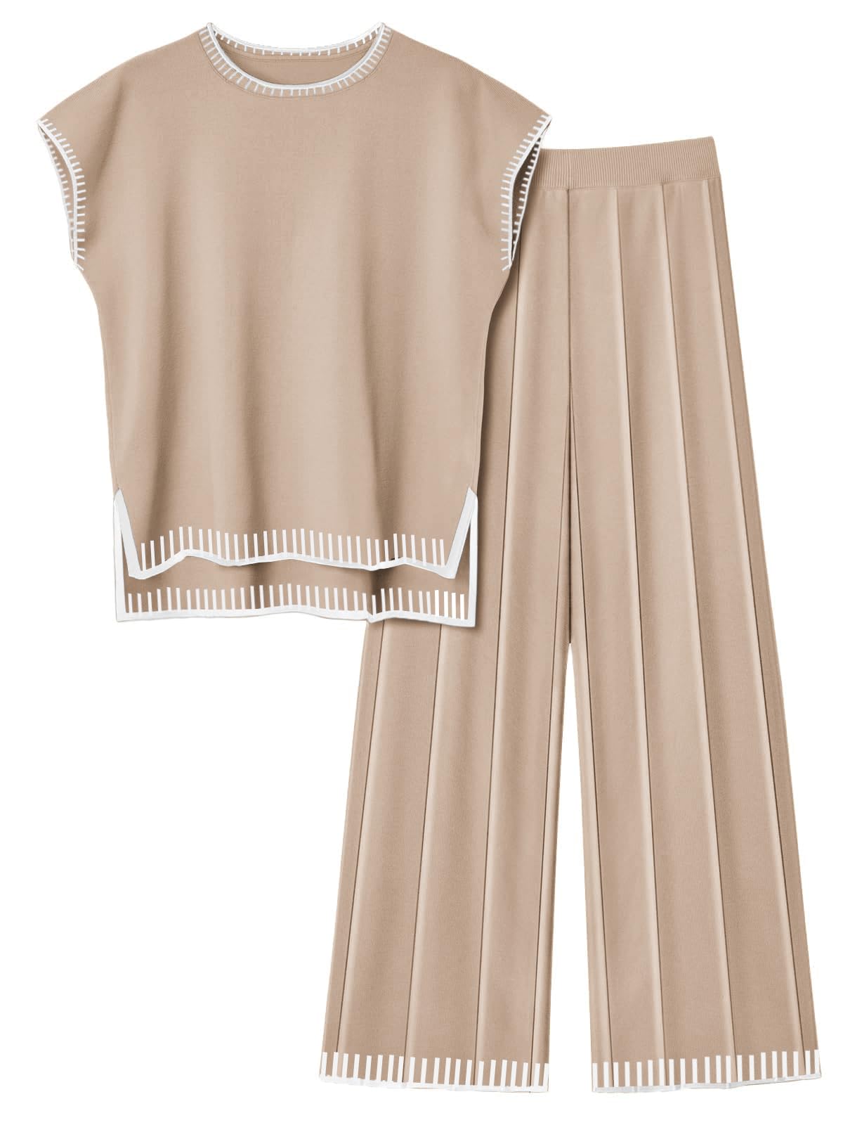 Ekouaer Set coordinato da donna, 2 pezzi, maglione, top, gambe larghe, pantaloni
