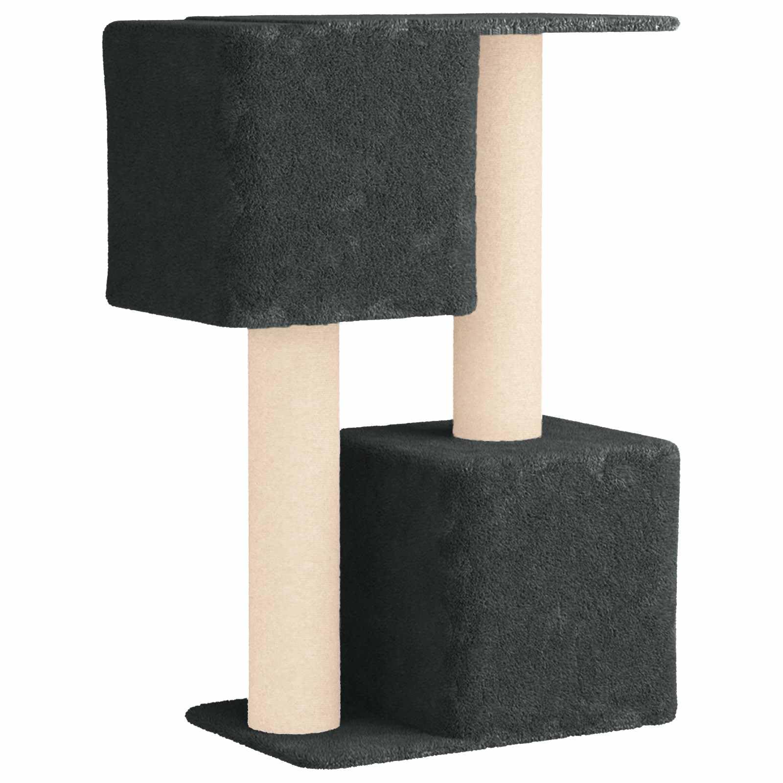 Rascador con columna rascador de sisal, gris oscuro, 114 cm | Torre de escalada de varios pisos con una acogedora cueva para gatos para el salón o el dormitorio.