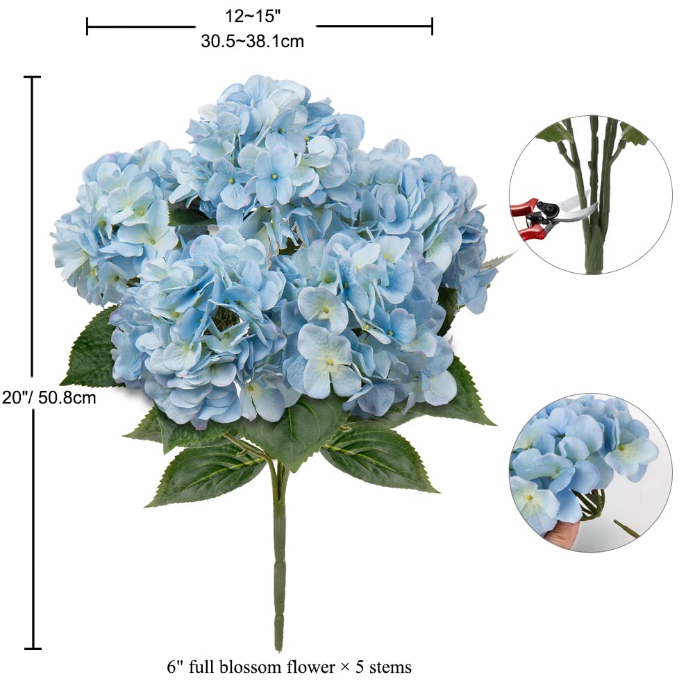 Pianta Di Ortensia Artificiale Briful In Vaso – 50 Cm, 5 Corolle Blu Realistiche Al Tatto, Senza Manutenzione