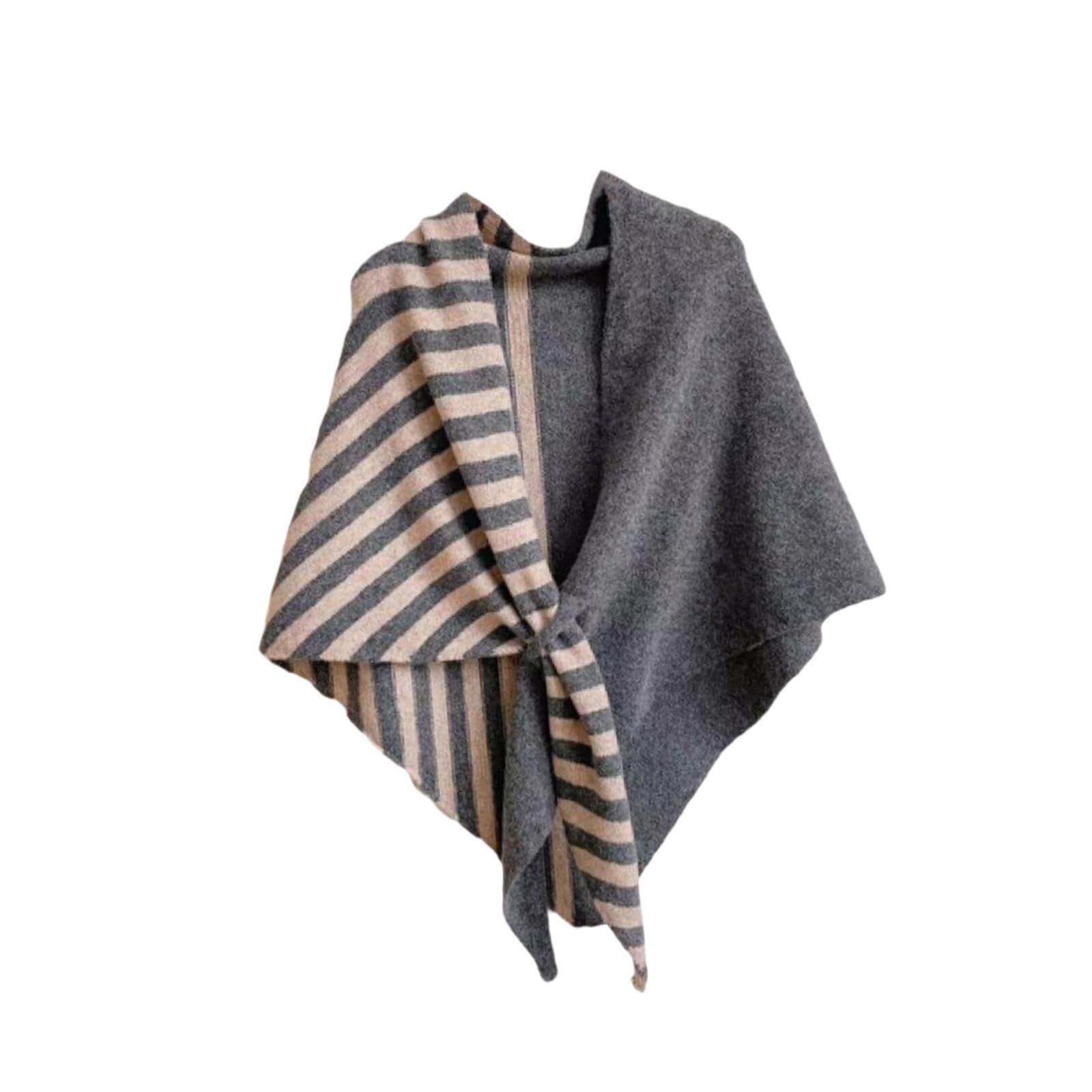 merishopp Women's Triangle Striped Shawl Cozy Cross Cape for Dresses Autumn and Winter Camel gray|Clothing Shoes & Accessories|Womens Accessories|Scarves & Wraps-picture-46