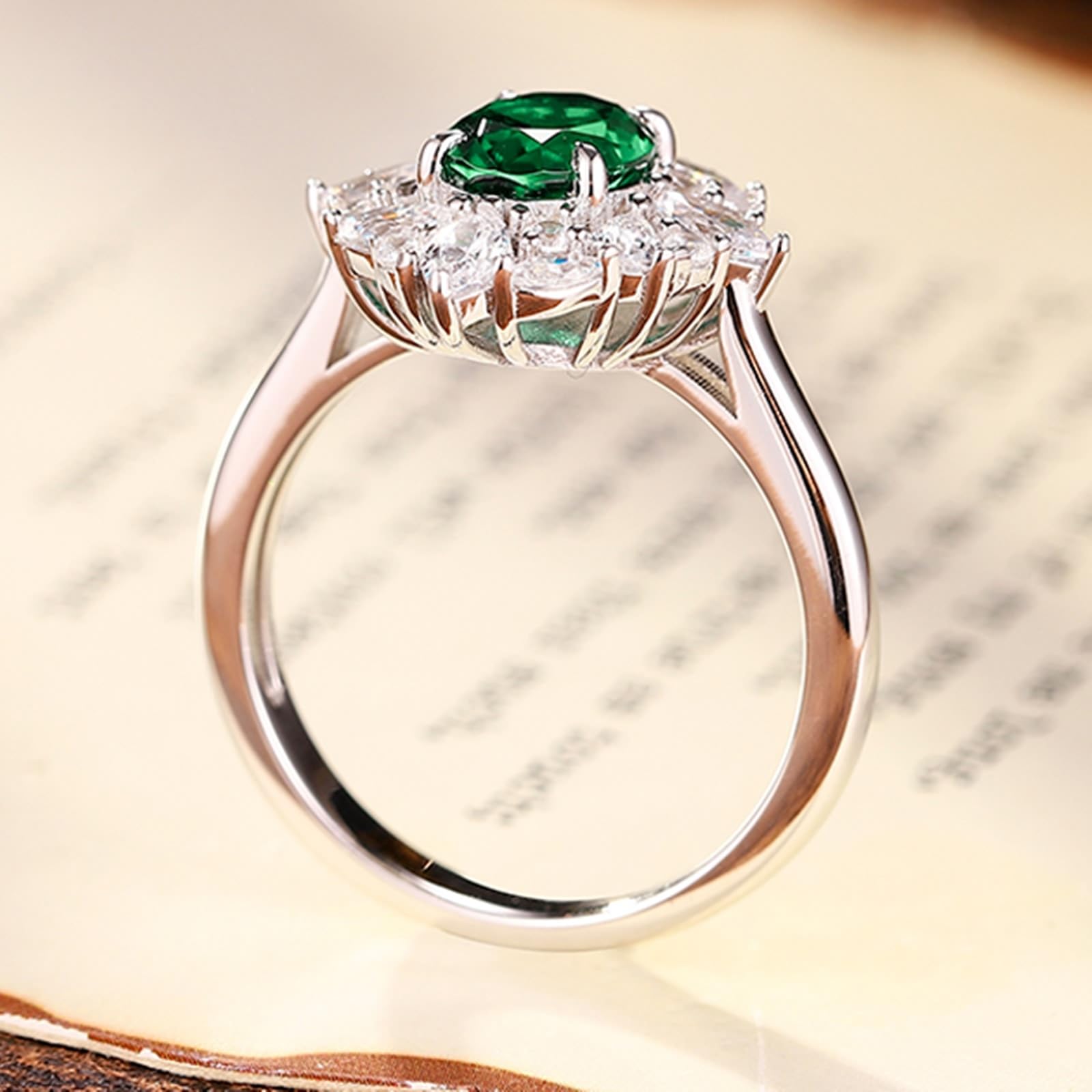 Bague de fiançailles en or blanc 9 K/14 K/18 carats - Créée en laboratoire - Design émeraude rhombus - 18/14/9 carats - Avec moissanite véritable - Taille 47-70