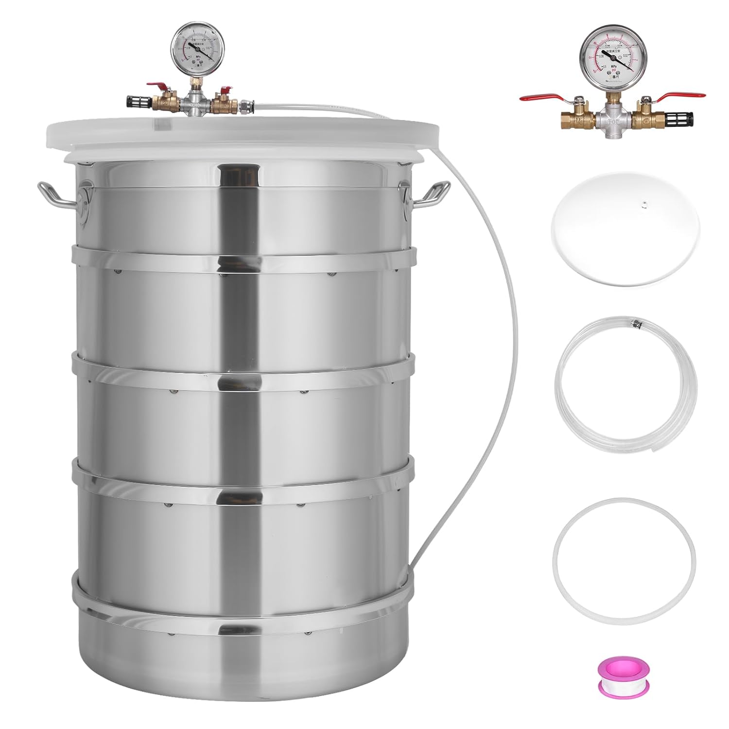 304 Stainless Steel Vacuum Sealing Defoamer with Clear Lid, Industrial Vacuum Degassing Barrel Without Pump for Essential Oils Stabilizing Wood Epoxies, Pressure Chamber (60 * 40cm)