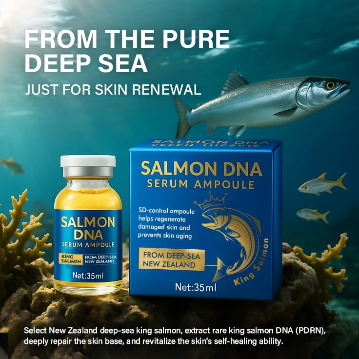Salmon DNA Ampoule, 35ml Hydrating Microneedling Serum, Moisturizing & Plumping Facial Treatment, Helps Improve Wrinkles and Skin Barrier for Face and Body