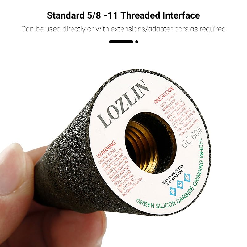 LOZLIN 3PCS Drum Sander Set 60# 100# 180# Cylindrical Diamond Grinding Wheel Polishing Head Abrasive Sanding Grit Angle Grinder Grinding Heads Matching Extensions (Conical)