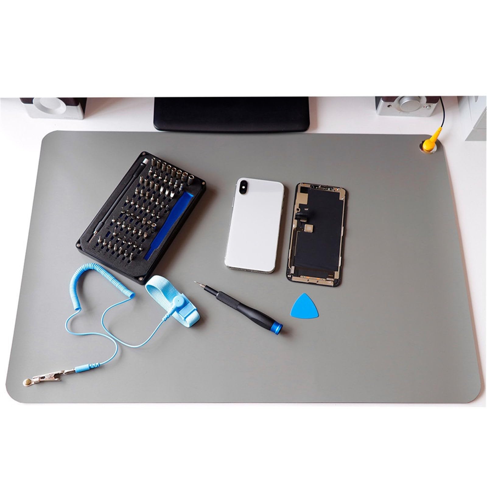 Tappetino portatile sicuro per postazioni di lavoro elettroniche sensibili Telefono Computer Riparazione Include cavo di messa a terra e polsiera Protezione elettrica statica