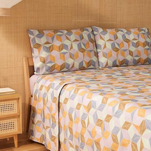 Bassetti Completo lenzuola matrimoniale alla francese cm 220x280 per letto due piazze in cotone Art. Arita Giallo