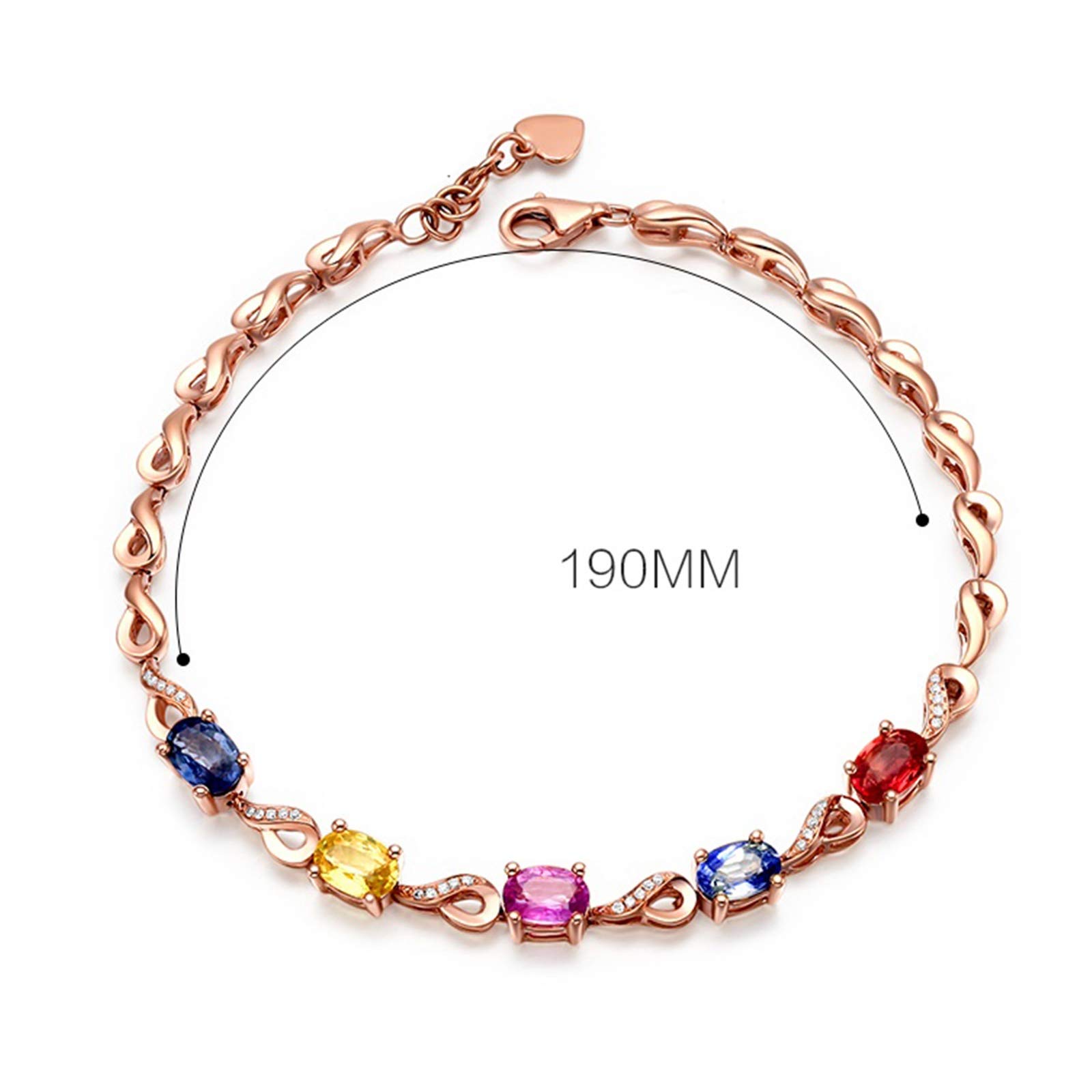 ZH1YFD Pulsera de Zafiro Oro Rosa, Eslabón de Barra con Zafiro Multicolor 2.724ct Pulseras en Joyería de Mujer 16+3CM