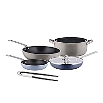 Alessi Tama GIA100S5 – Set di Pentole da Sei Pezzi, in Alluminio con Rivestimento Antiaderente e Acciaio Inossidabile 18, 10