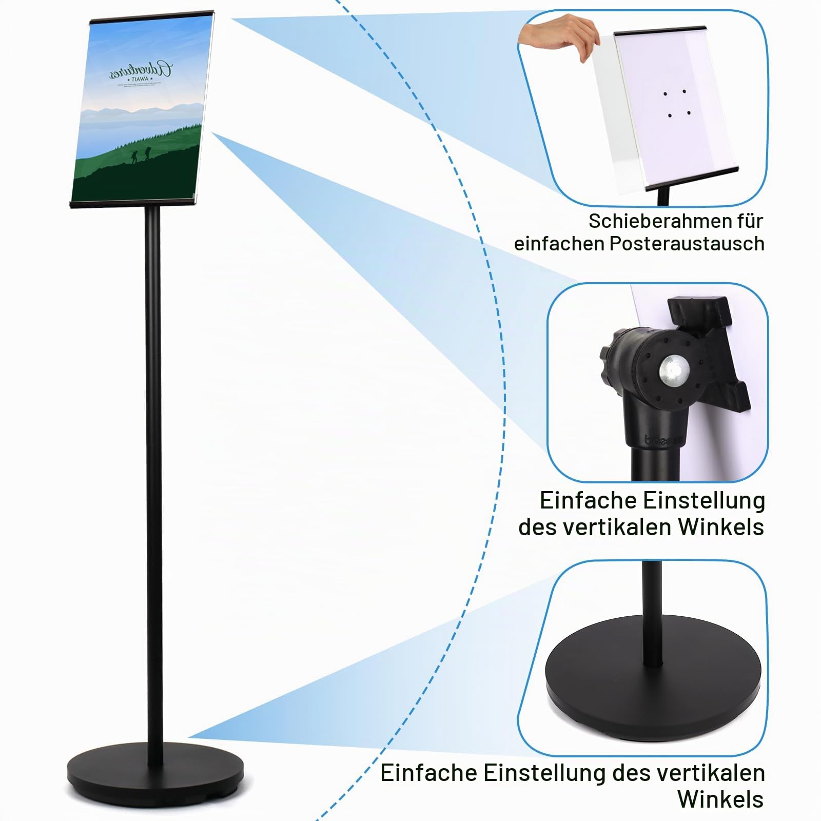 RayLove 2 Stück A4 Infoständer DIN A4 Plakatständer Informationsständer Präsentationsständer Zeichenrahmen für Hochzeits Geschäftsereignisanzeige（Black，A4，2 Stück）