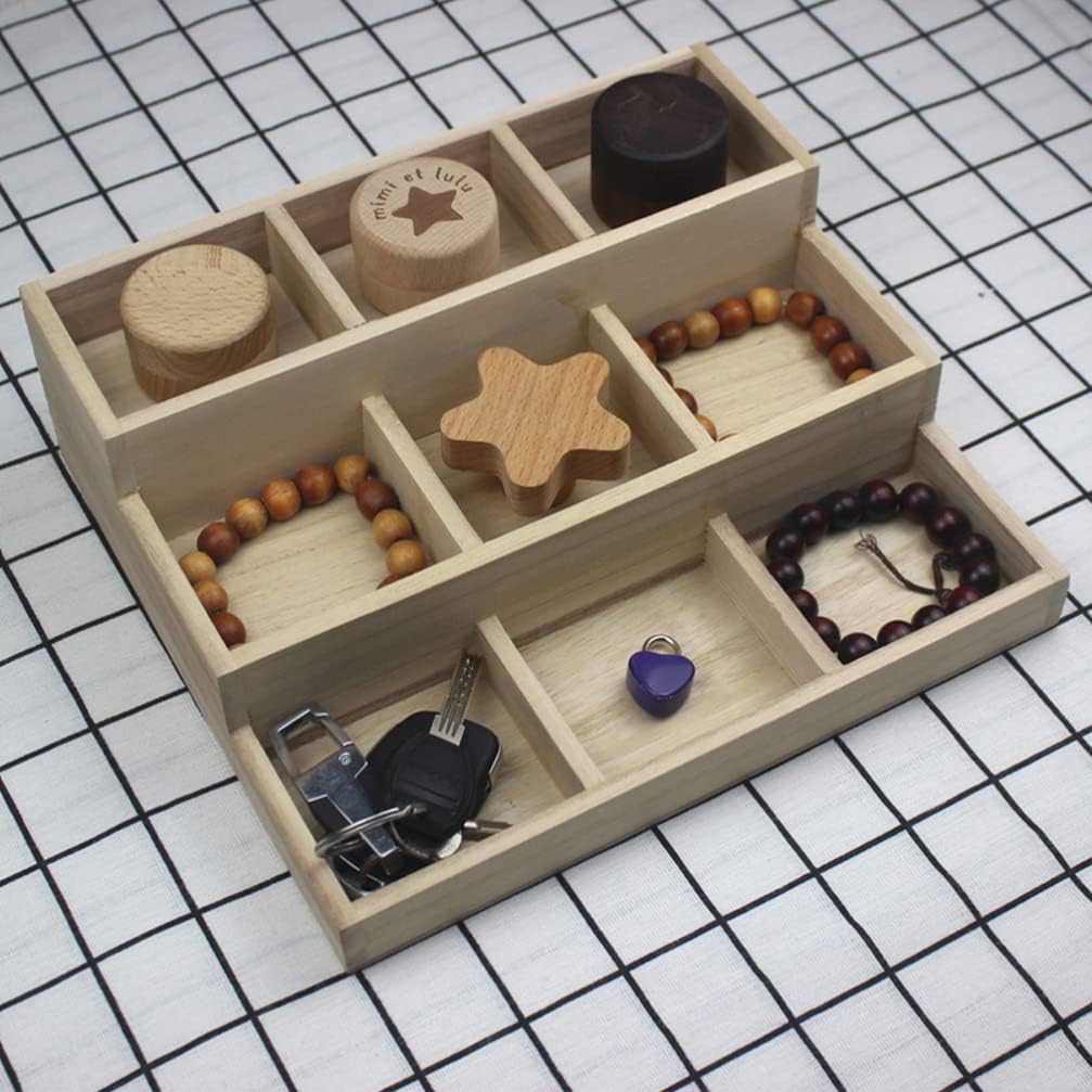Zerodeko Wood Jewelry Tray 9 Grid Drawer Organizer Showcase Display Box Ring Earrings Holder Coffee Station Organizer Snacks Dried Fruits Platter image 5