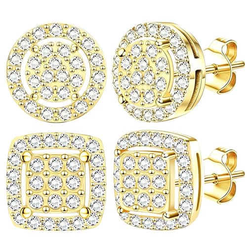 Image of NEWITIN 2 Pairs Silver Stud Earrings for Women Hypoallergenic Earring Stainless Steel Inlaid Cubic Zirconia Studs Earring Diamond Halo Stud Earrings for Women Men